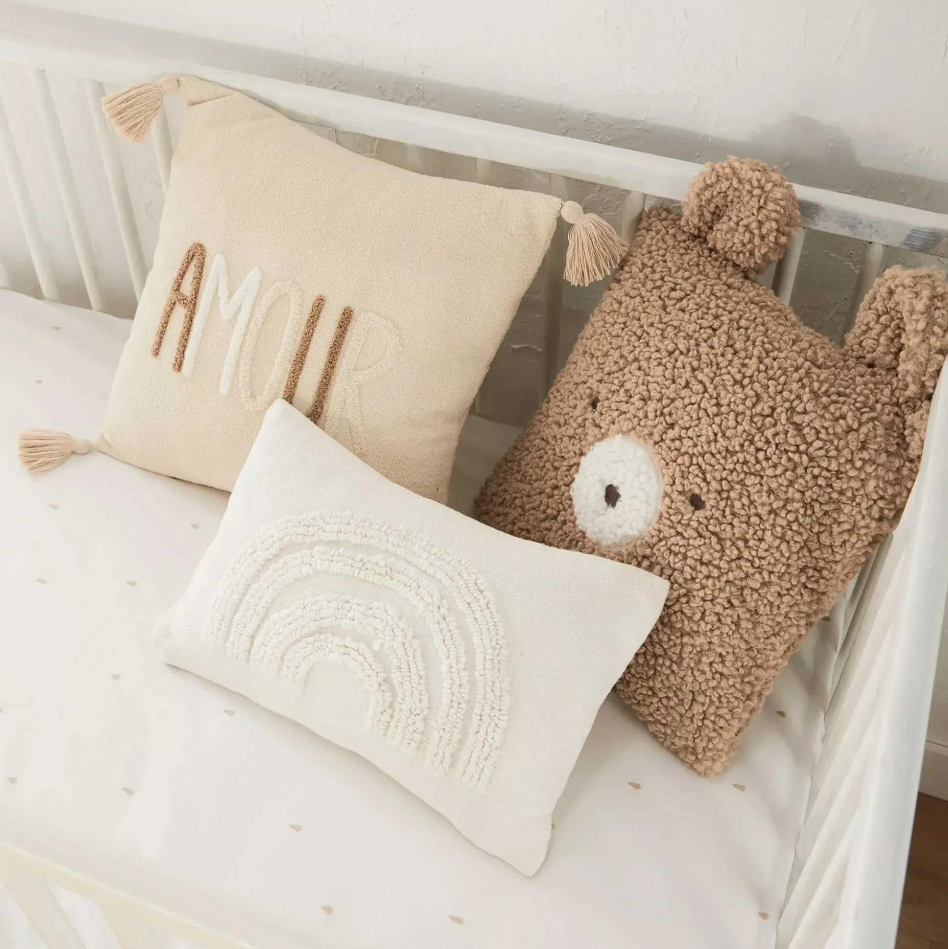 Anya Beige Tufted Rainbow Lumbar Throw Pillow