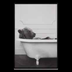 Bear in Bathtub Printed Framed Canvas