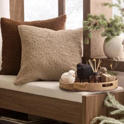 Beige Doodle Boucle Decorative Throw Pillow