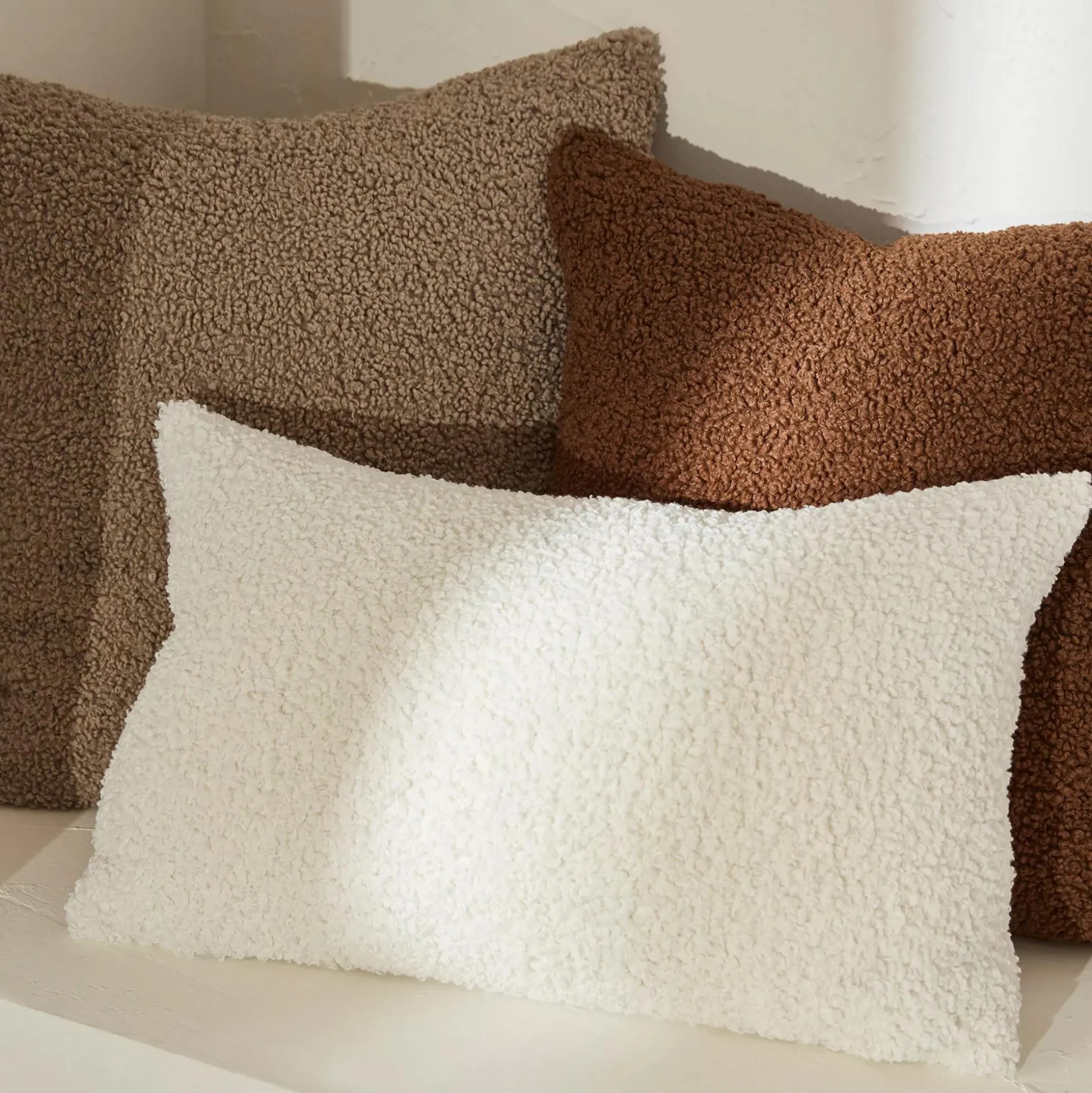 Beige Doodle Boucle Decorative Throw Pillow