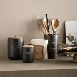 Black Ceramic Garlic Container