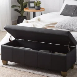 Black Faux Leather Storage Bench