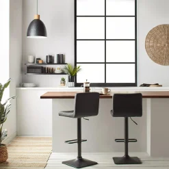 Black Matte Faux Leather and Metal Adjustable Bar Stool