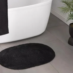 Black Oval Tufted Bath Mat