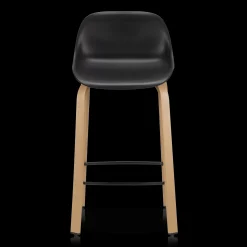 Black Plastic and Wood Metal Veneer Counter Stool
