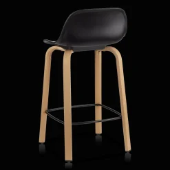 Black Plastic and Wood Metal Veneer Counter Stool