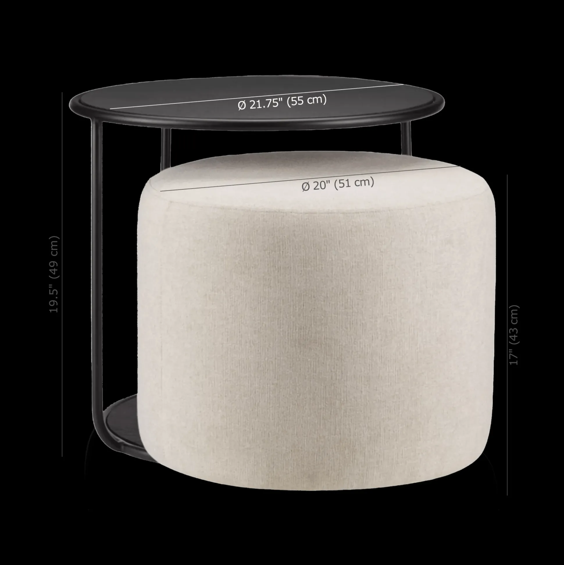 Black Side Table with Ottoman