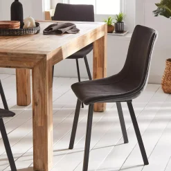 Black Textured Faux Leather and Metal Dining Chair