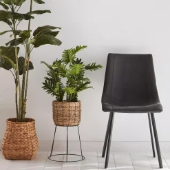 Black Textured Faux Leather and Metal Dining Chair