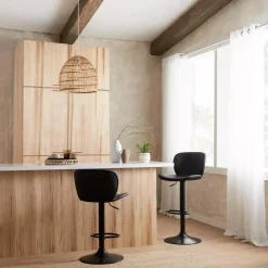 Black Textured Faux Leather & Metal Adjustable Bar Stool