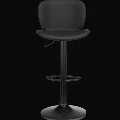 Black Textured Faux Leather & Metal Adjustable Bar Stool