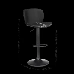 Black Textured Faux Leather & Metal Adjustable Bar Stool