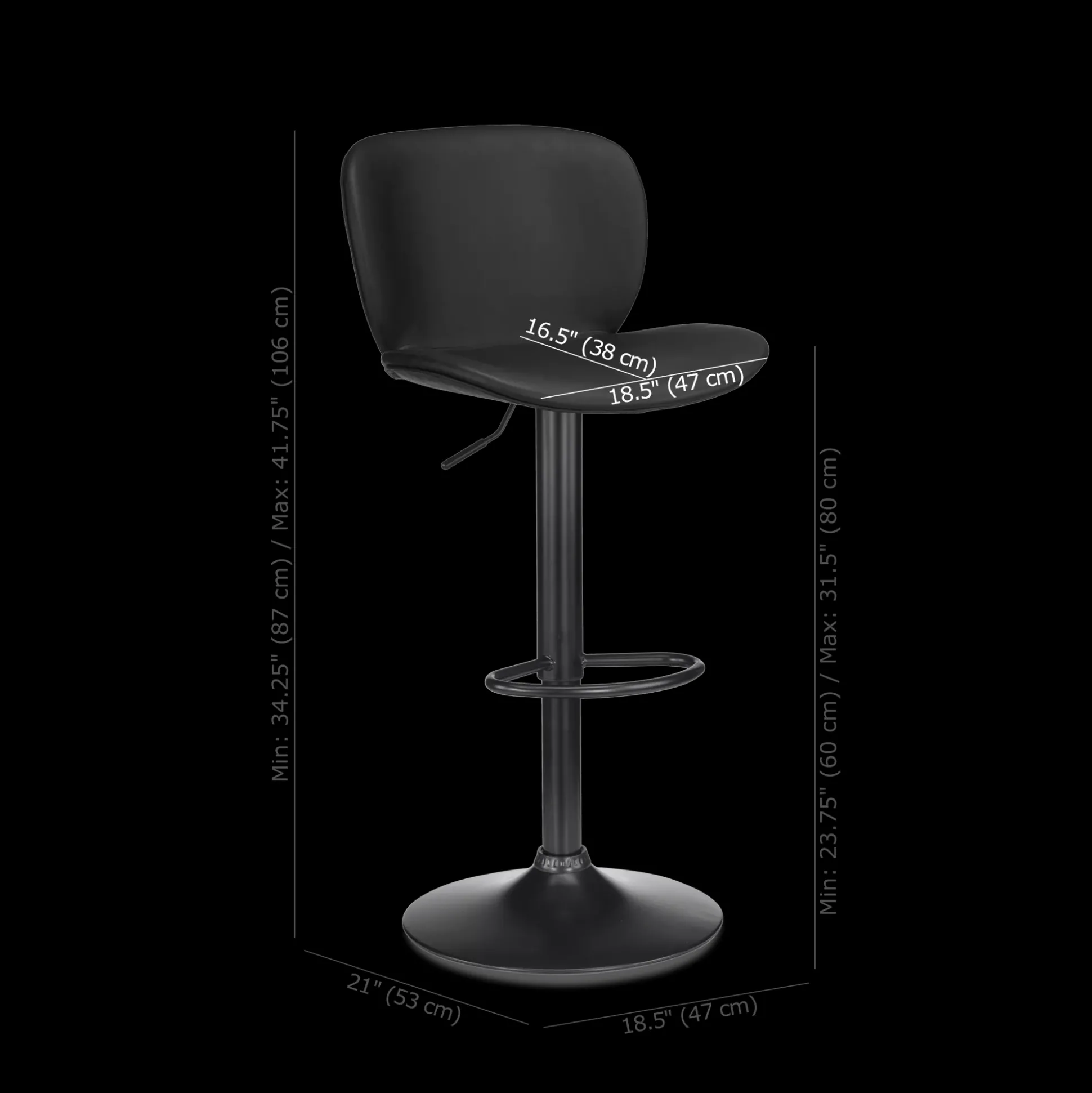 Black Textured Faux Leather & Metal Adjustable Bar Stool