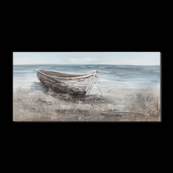 Boat on Beach Mixed Media & Oil Painted Canvas