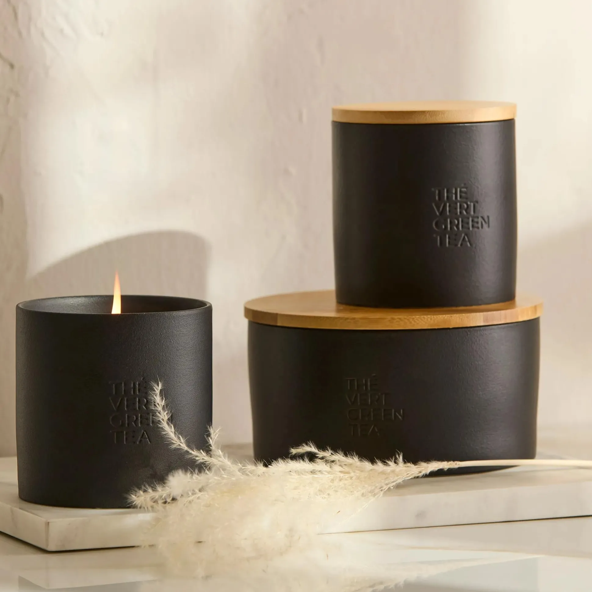 Bouclair Green Tea Candle with Wooden Lid