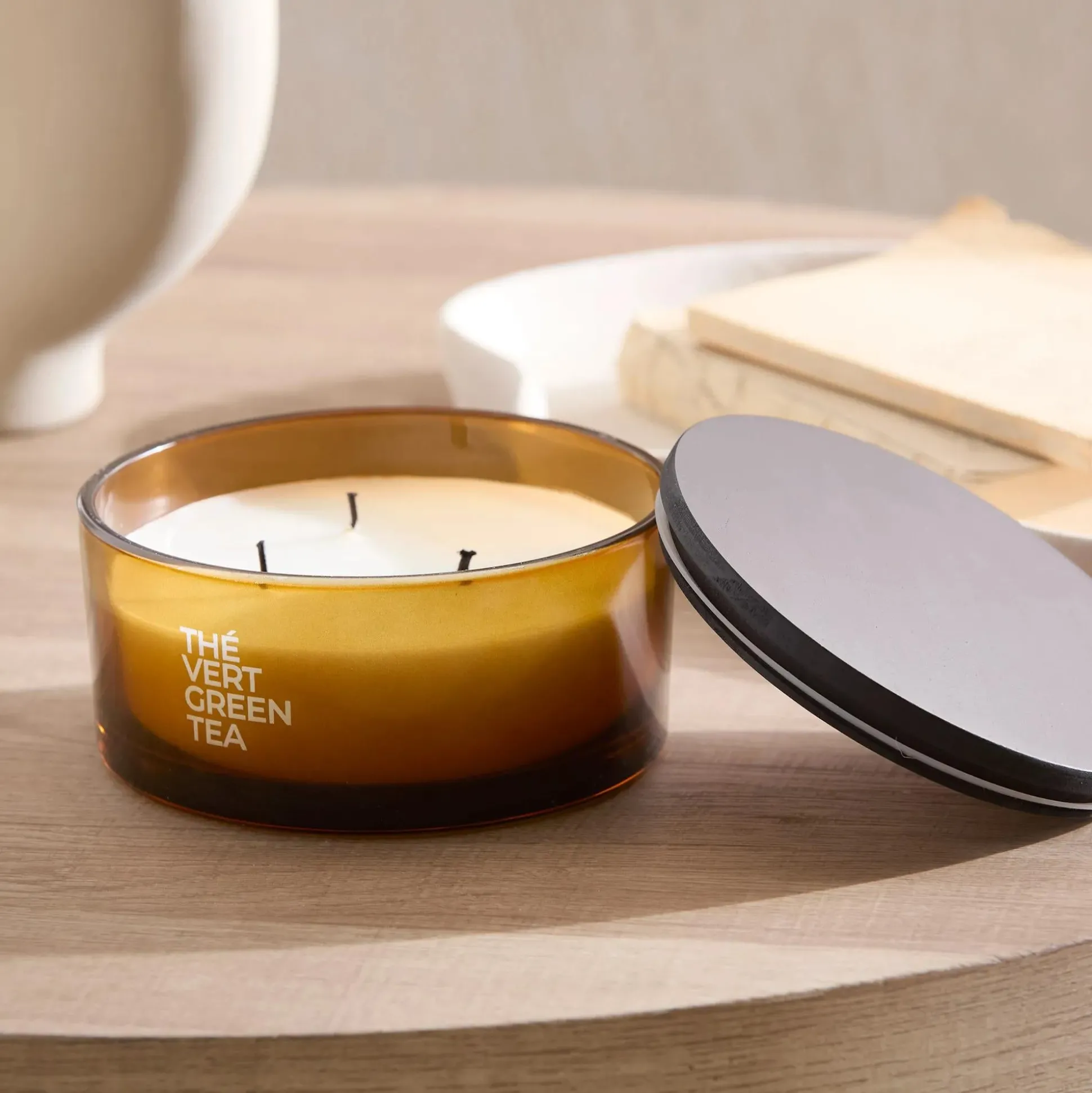 Bouclair Green Tea Candle with Wooden Lid