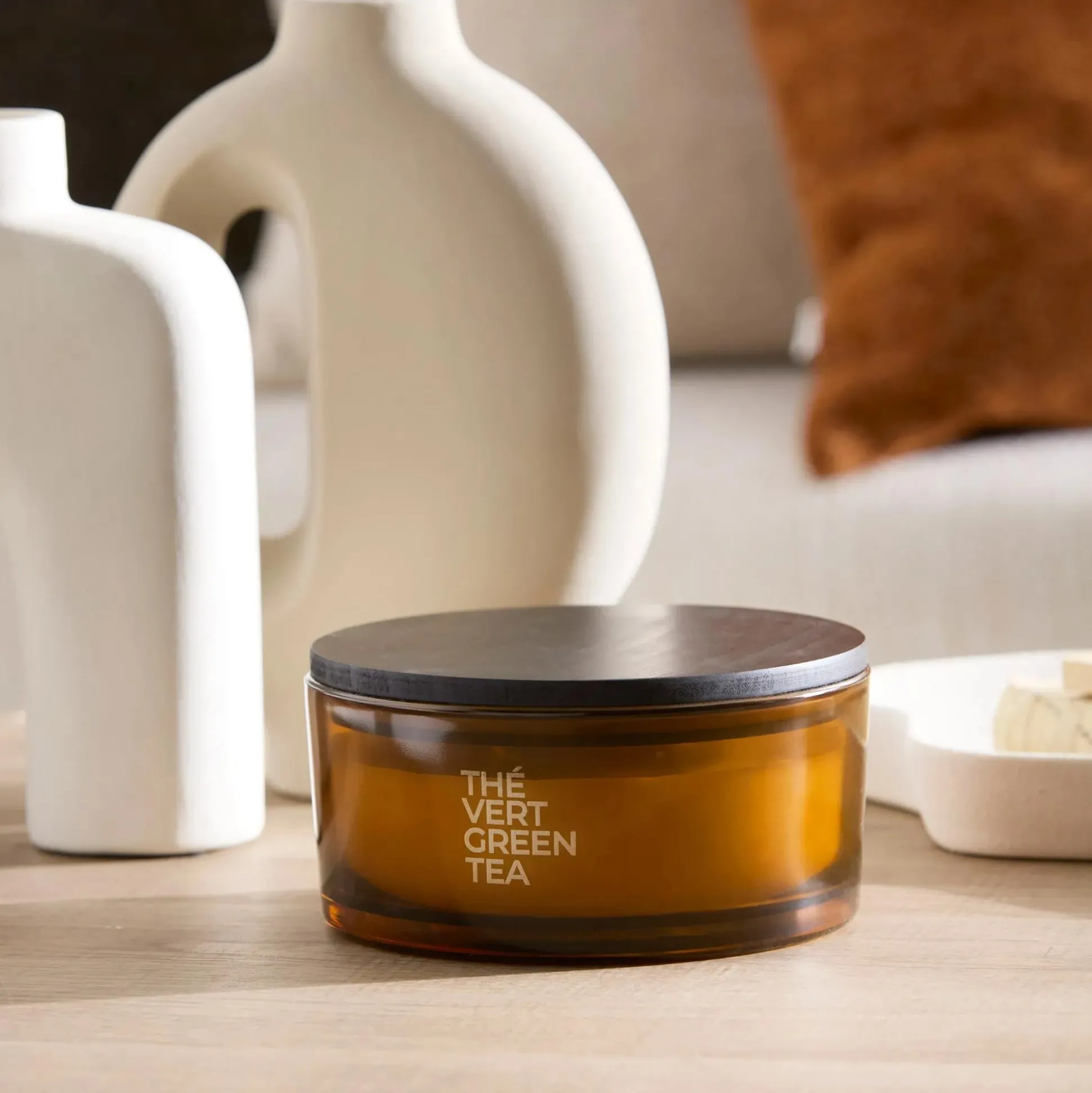 Bouclair Green Tea Candle with Wooden Lid