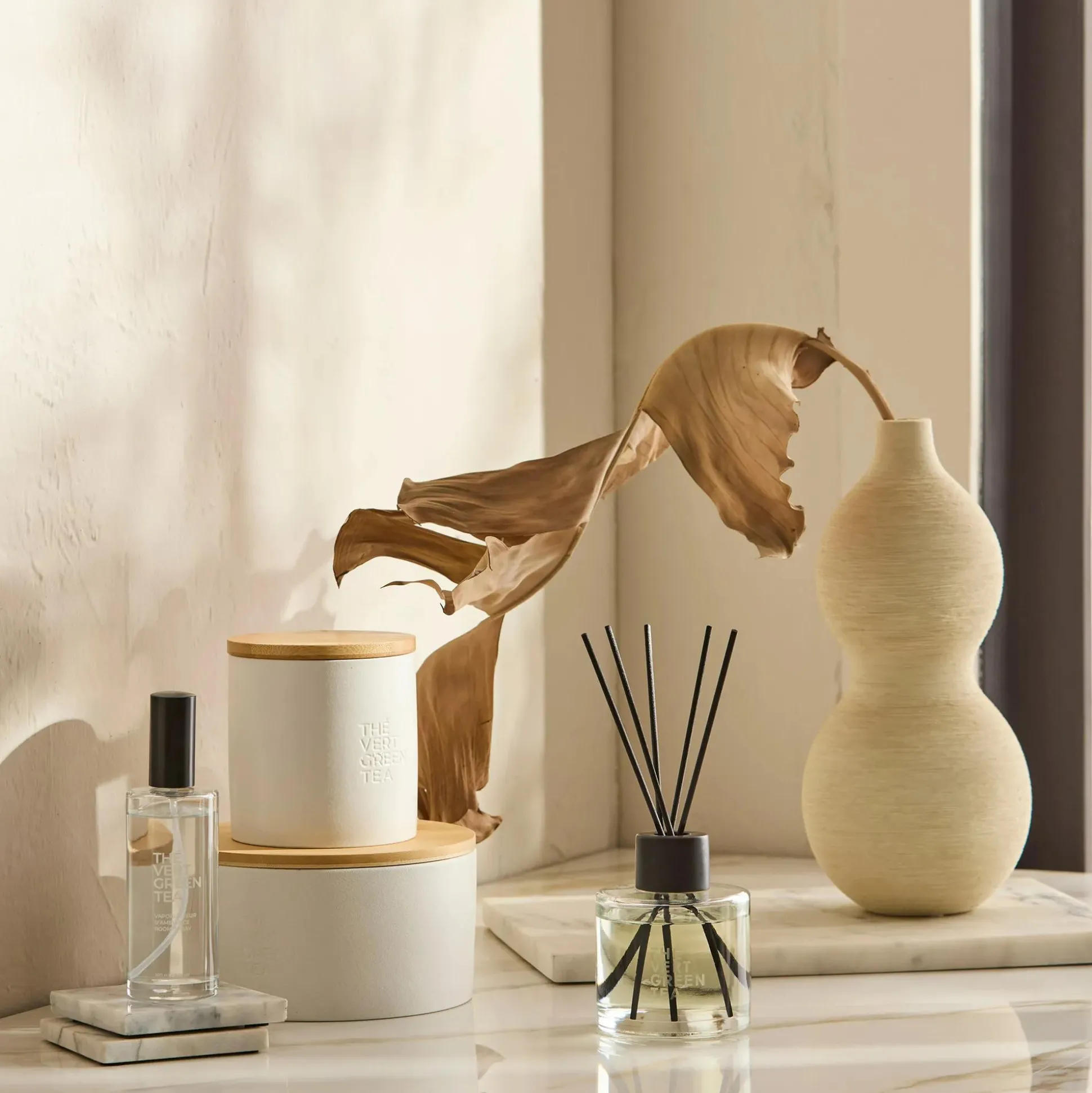 Bouclair Green Tea Candle with Wooden Lid