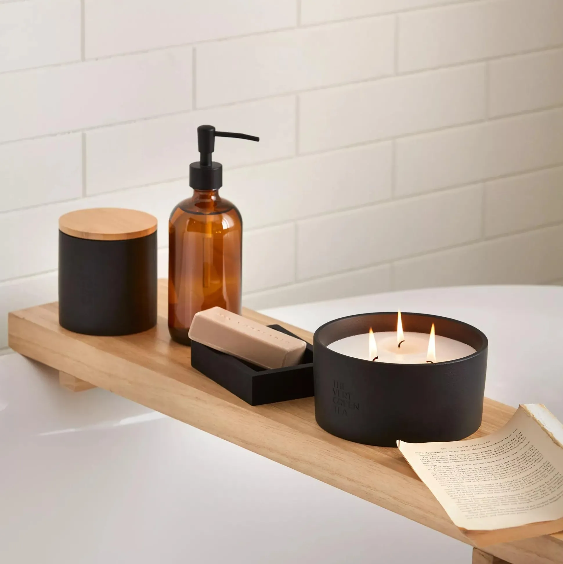 Bouclair Green Tea Candle with Wooden Lid