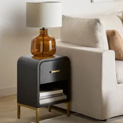 Cognac Transparent Glass Table Lamp with Shade