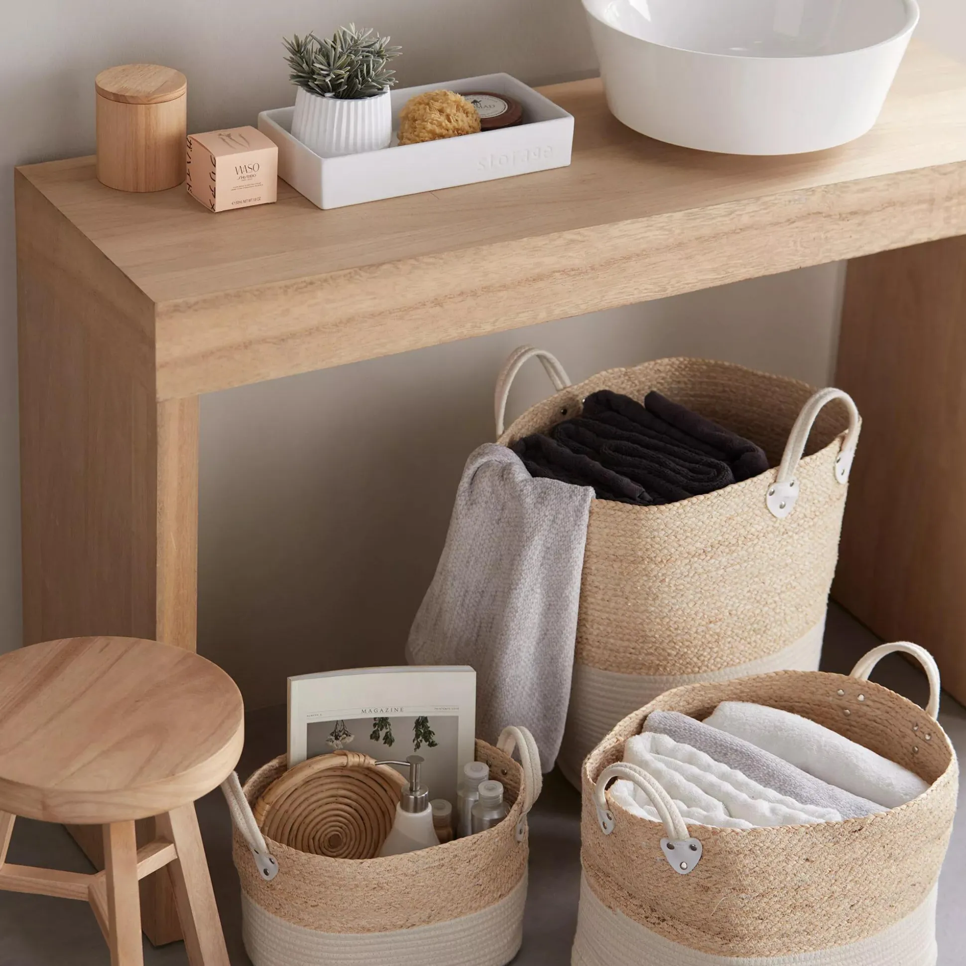 Corn Fiber and Cotton Rope Storage Basket