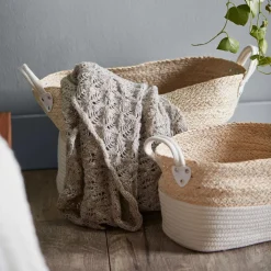 Corn Fiber and Cotton Rope Storage Basket