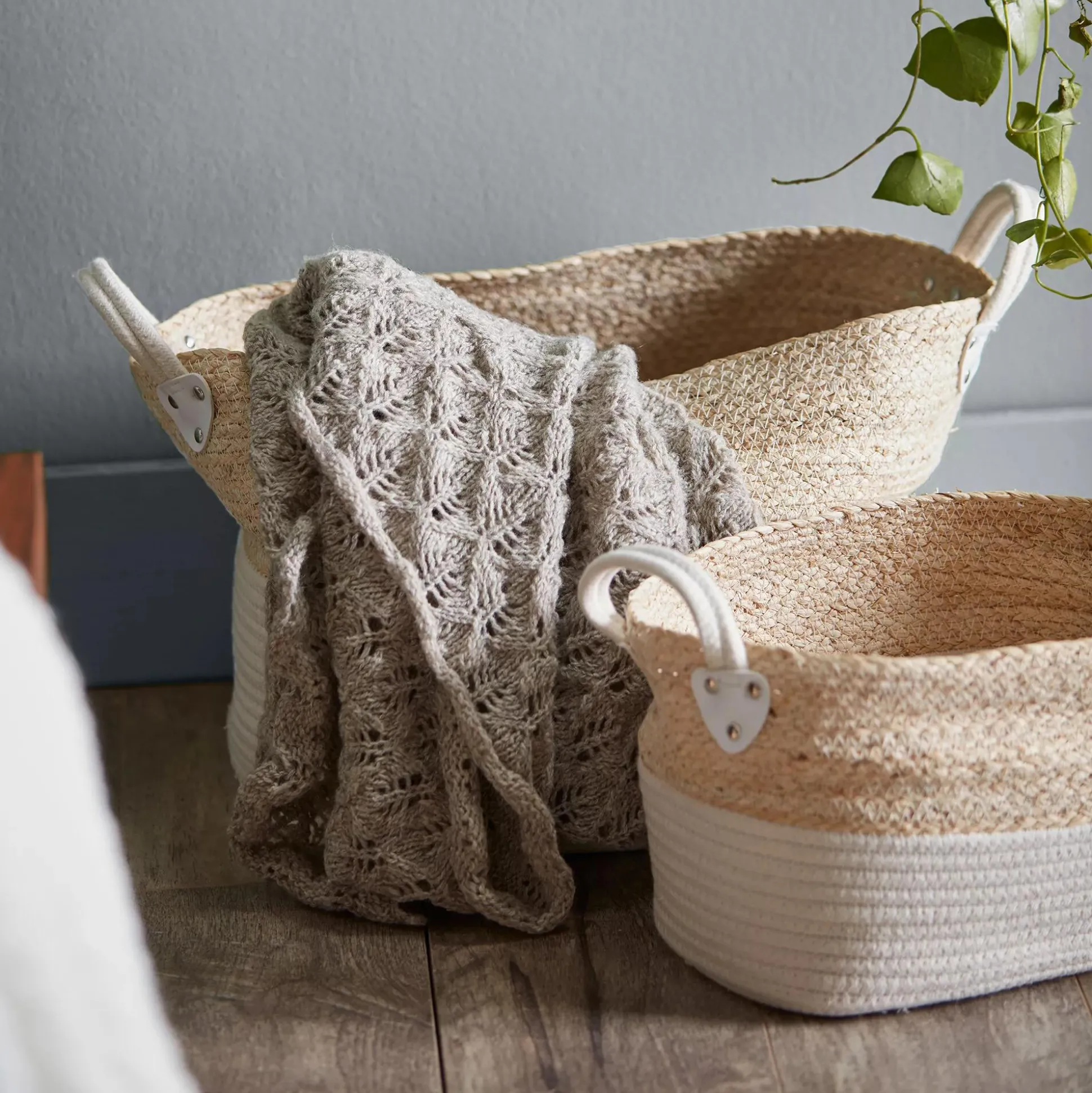 Corn Fiber and Cotton Rope Storage Basket