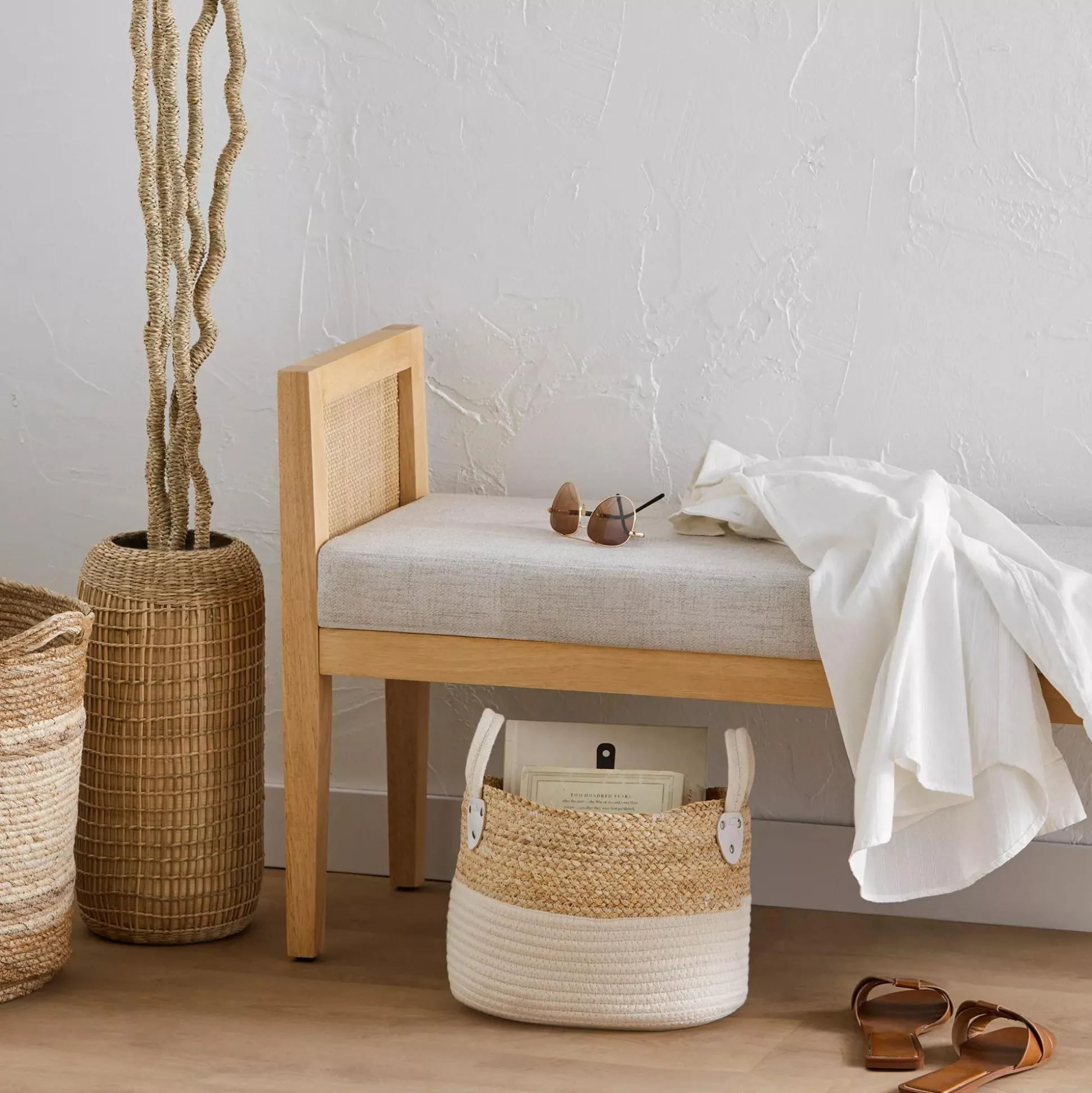 Corn Fiber and Cotton Rope Storage Basket