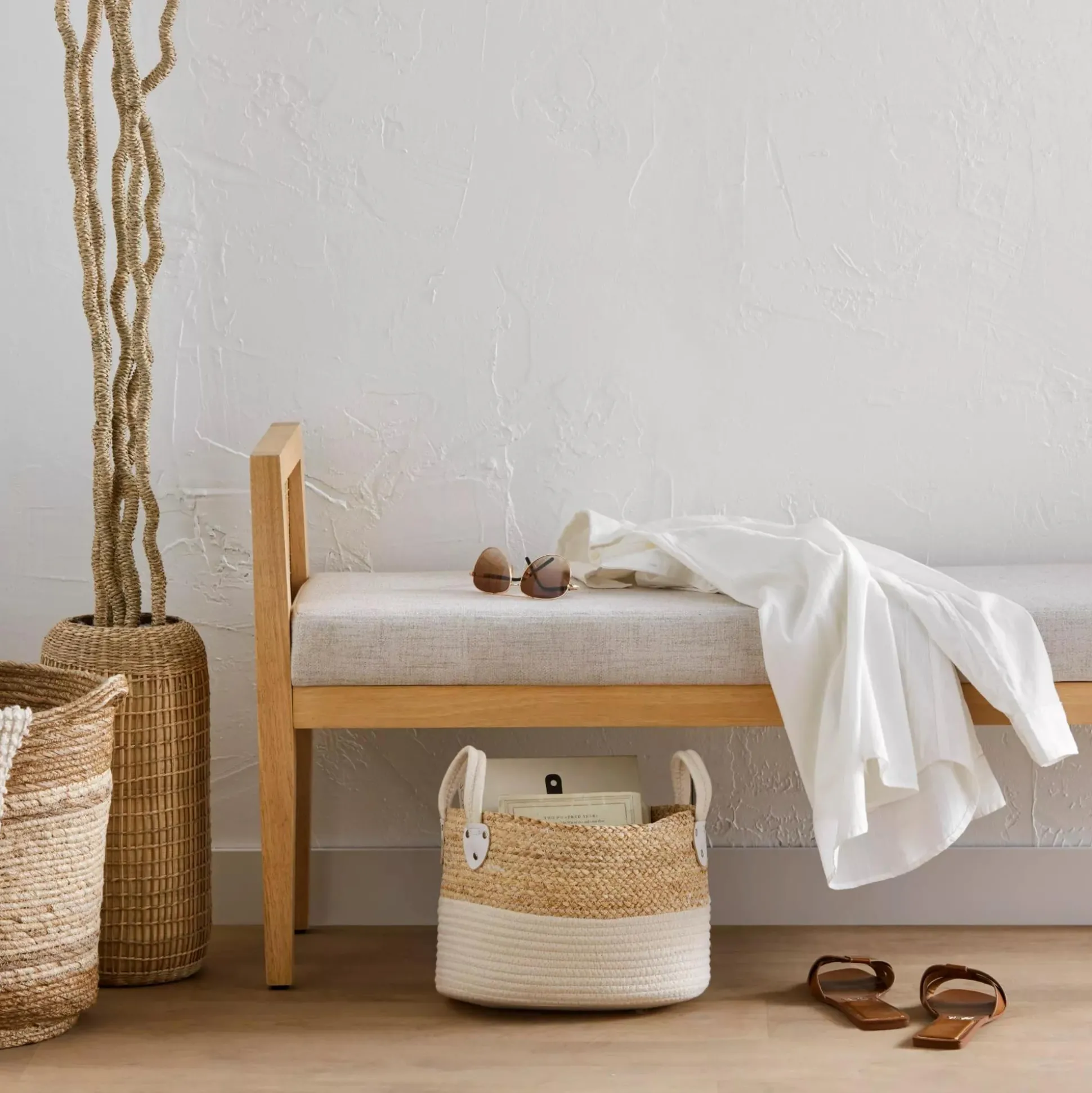 Corn Fiber and Cotton Rope Storage Basket