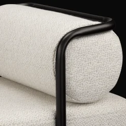 Fabric and Black Metal Bench