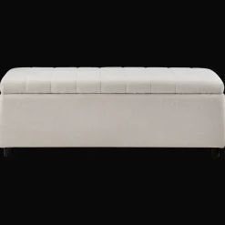 Fabric and Black Wood Bench