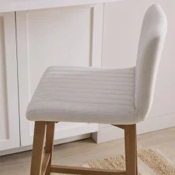 Fabric and Natural Wood Bar Stool