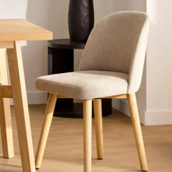 Fabric and Natural Wood Dining Chair
