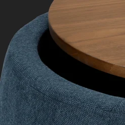 Fabric and Walnut Ottoman