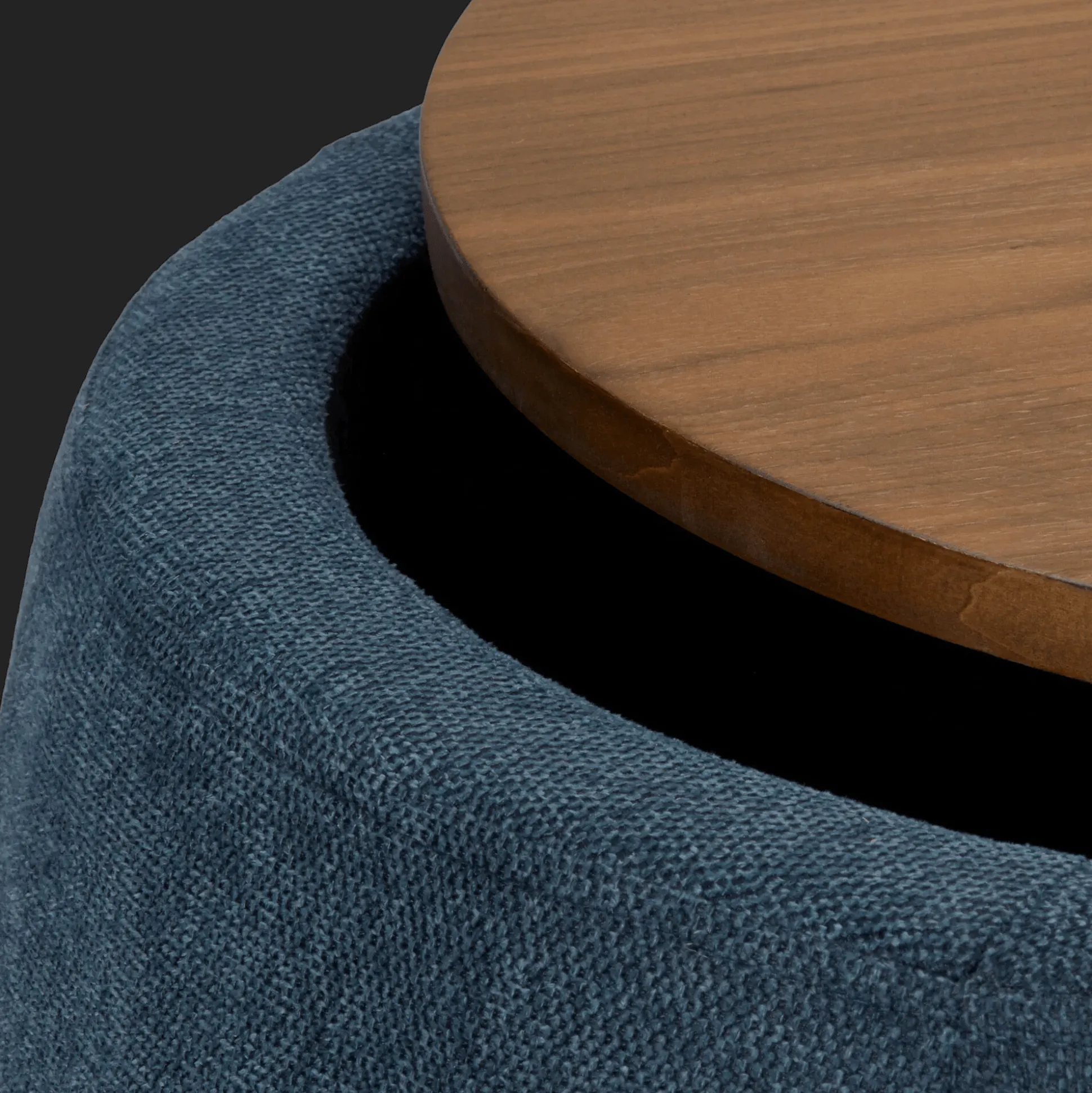 Fabric and Walnut Ottoman