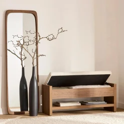 Fabric and Wood Bench