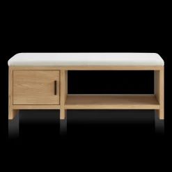 Fabric and Wood Bench with Shoe Rack and Storage