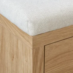 Fabric and Wood Bench with Shoe Rack and Storage