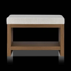 Fabric and Wood Bench with Shoe Rack