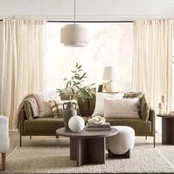 Fabric and Wood Ottoman