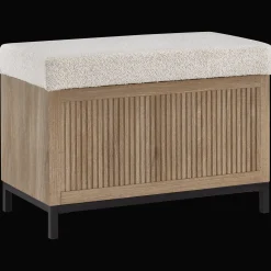 Fabric and Wood Ottoman with Storage