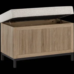 Fabric and Wood Ottoman with Storage