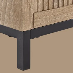 Fabric and Wood Ottoman with Storage