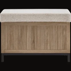 Fabric and Wood Ottoman with Storage