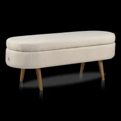 Fabric Storage Bench on Wooden Legs