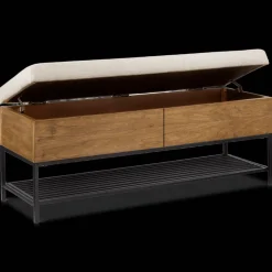 Fabric Wood and Metal Storage Bench with Shoe Rack