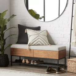 Fabric Wood and Metal Storage Bench with Shoe Rack