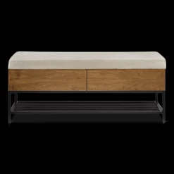 Fabric Wood and Metal Storage Bench with Shoe Rack
