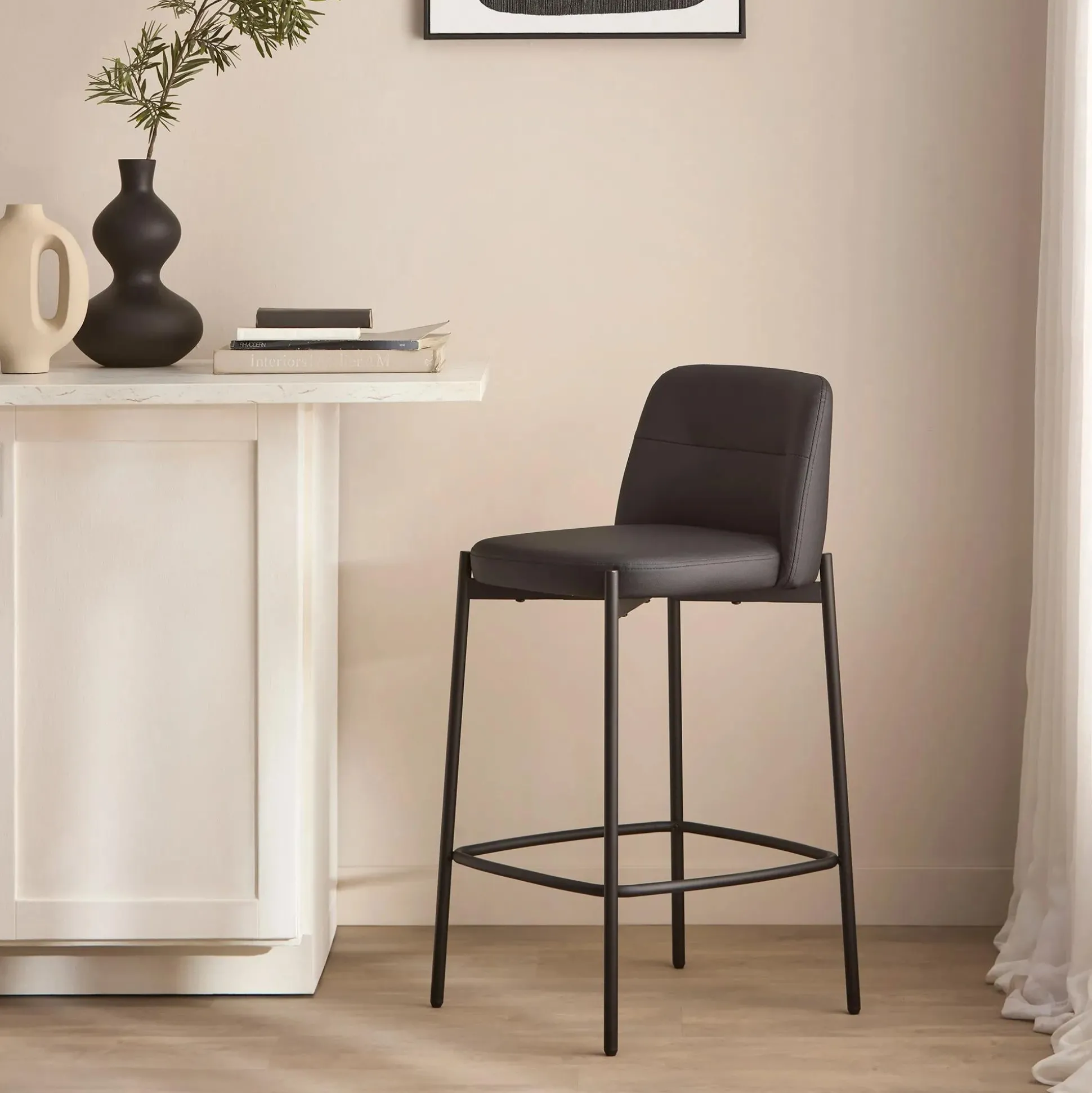 Faux Leather and Metal Bar Stool