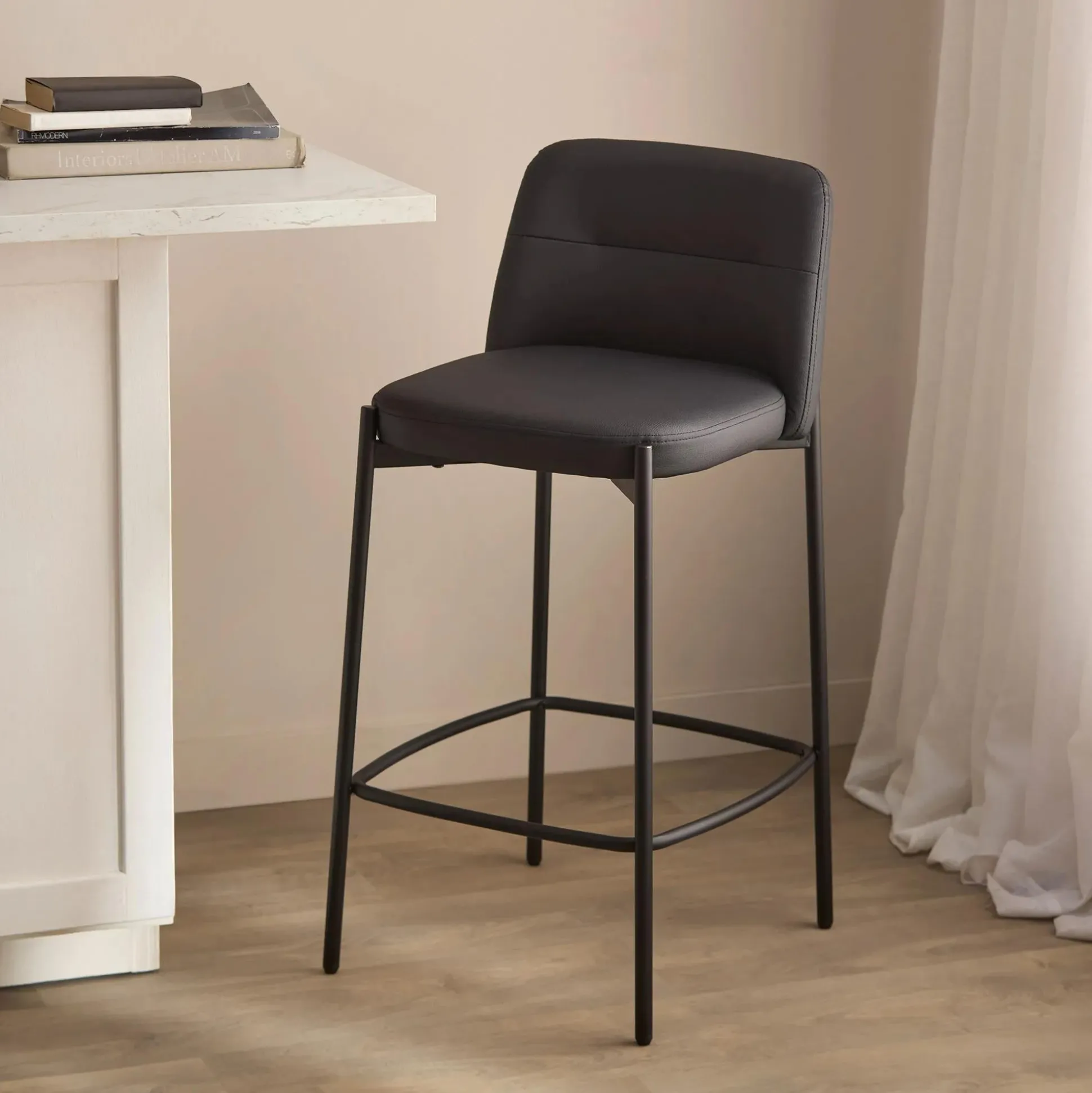 Faux Leather and Metal Bar Stool